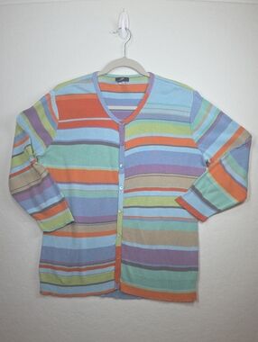 Vintage 2000 Gap Striped Pastel Button-Front Sweater Cardigan 100% Cotton XL